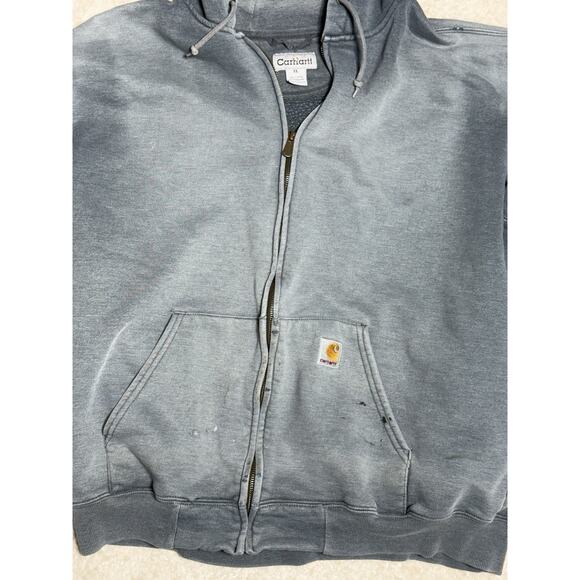 Vintage Carhartt Full Zip Distressed Faded Hoodie Sweatshirt Mens XL Heavy Blue - Picture 7 of 7